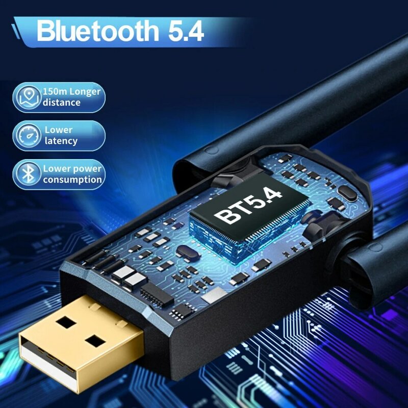 Adaptor 150 Bluetooth 5.4 m, Dongle 5.3 untuk PC Mouse nirkabel Keyboard musik Audio penerima pemancar Bluetooth