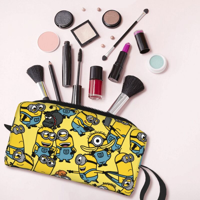 Bolsa de maquillaje grande de dibujos animados Minions The Rise Of Gru, bolsa con cremallera, bolsas de cosméticos de viaje, bolsa de aseo portátil para Unisex