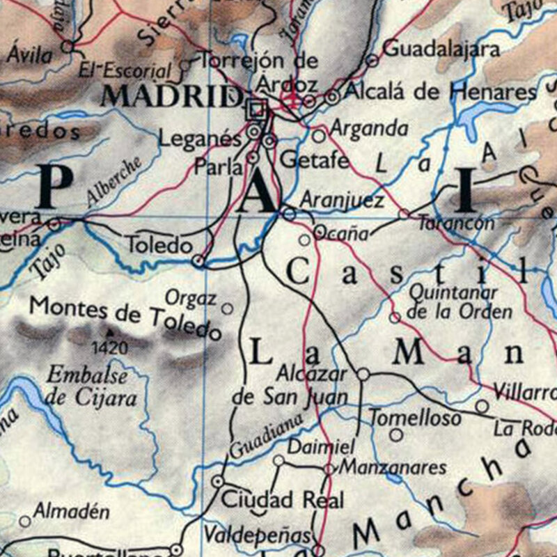 Mapa de elevación del terreno español para decoración del hogar, lienzo no tejido, póster de arte de pared, suministros escolares, 225x150cm