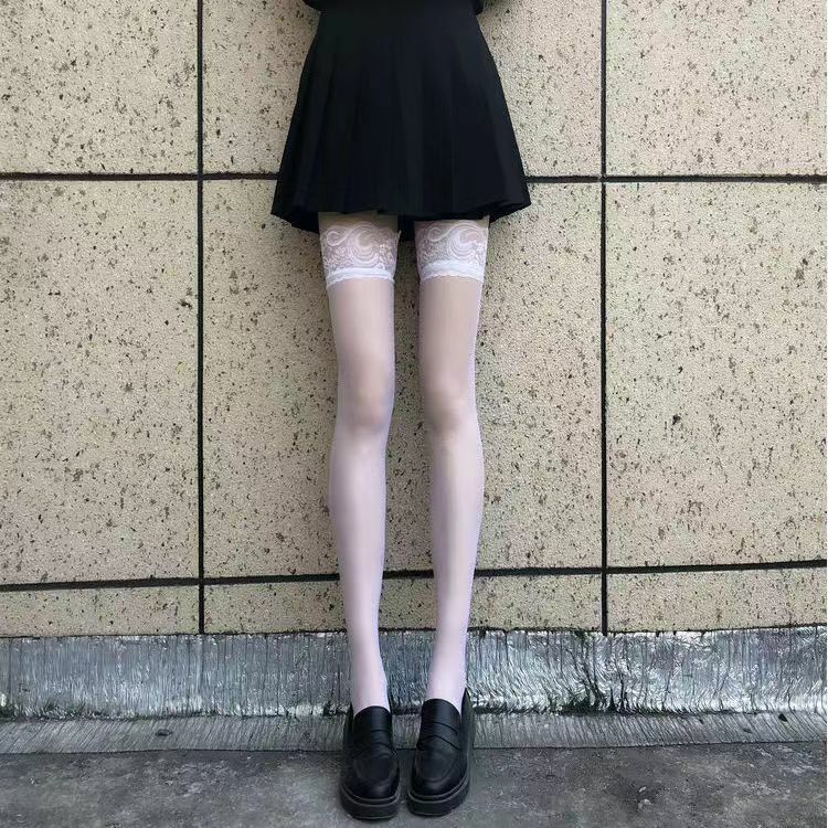 Meias sexy de rede de coxa alta para mulheres, trajes JK, Lolita Girls, punk gótico transparente sobre o joelho, meias vermelhas largas longas altas