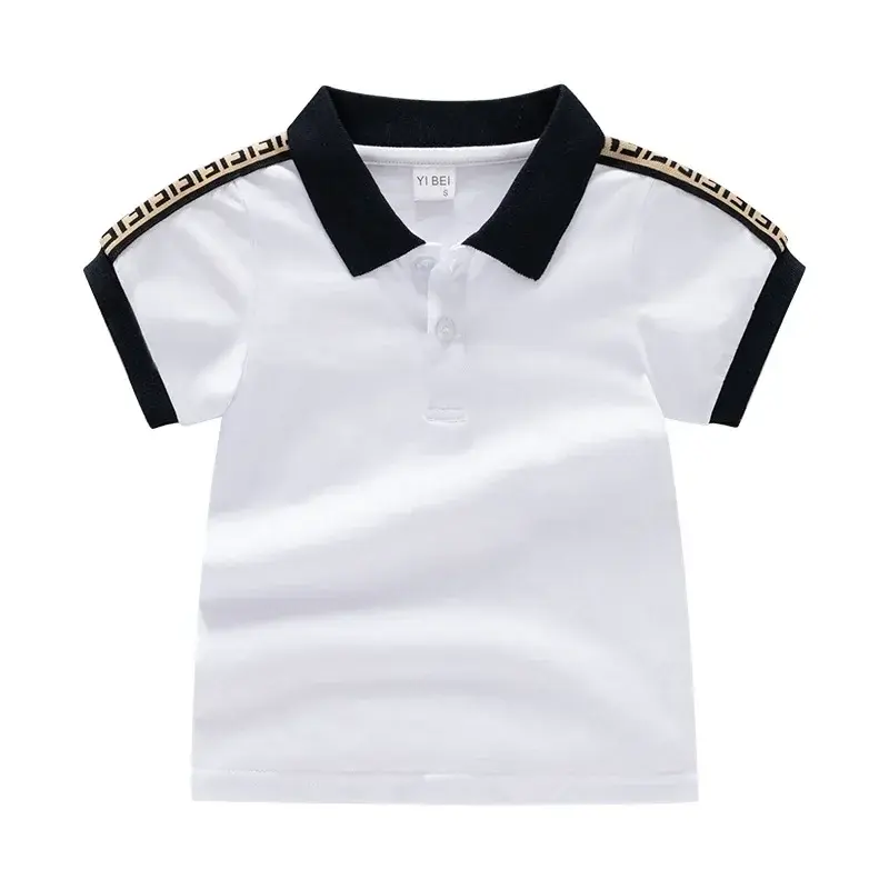 Letnia moda w stylu litery chłopięce t-shirty drukowane ubrania dla dzieci z krótkim rękawem bawełniana koszula dziecięca z kołnierzykiem dziecięce topy Tees