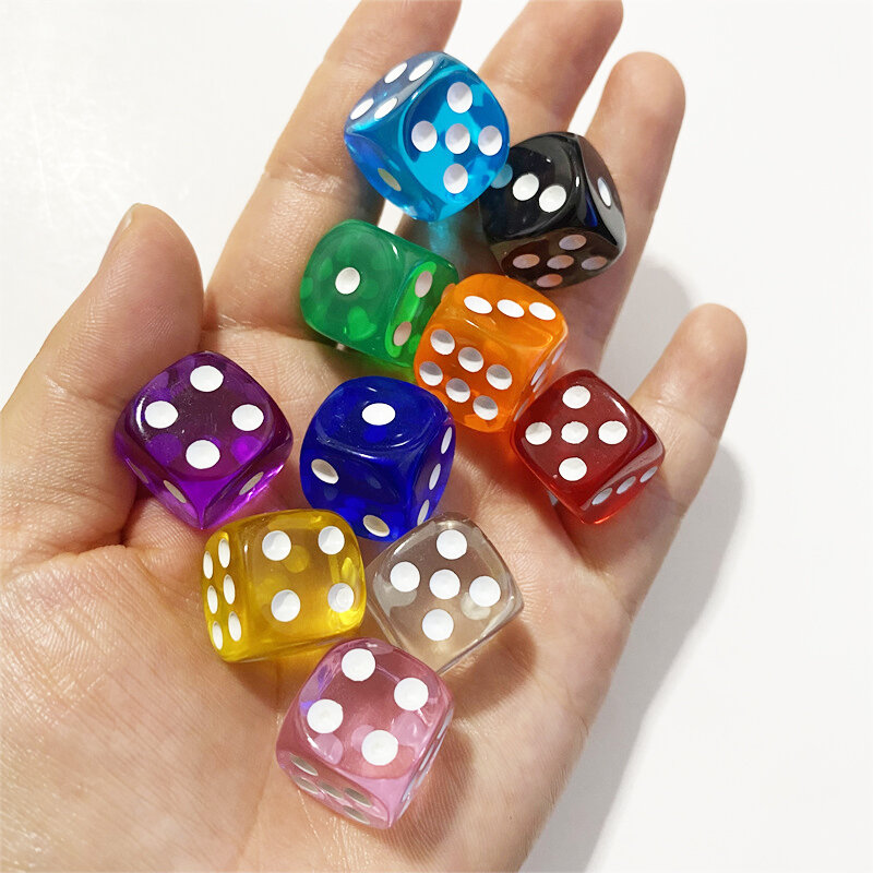 10 pezzi acrilico trasparente 16mm colore trasparente punto a sei facce D6 giochi di dadi Set per Bar Pub Club Party Board Game