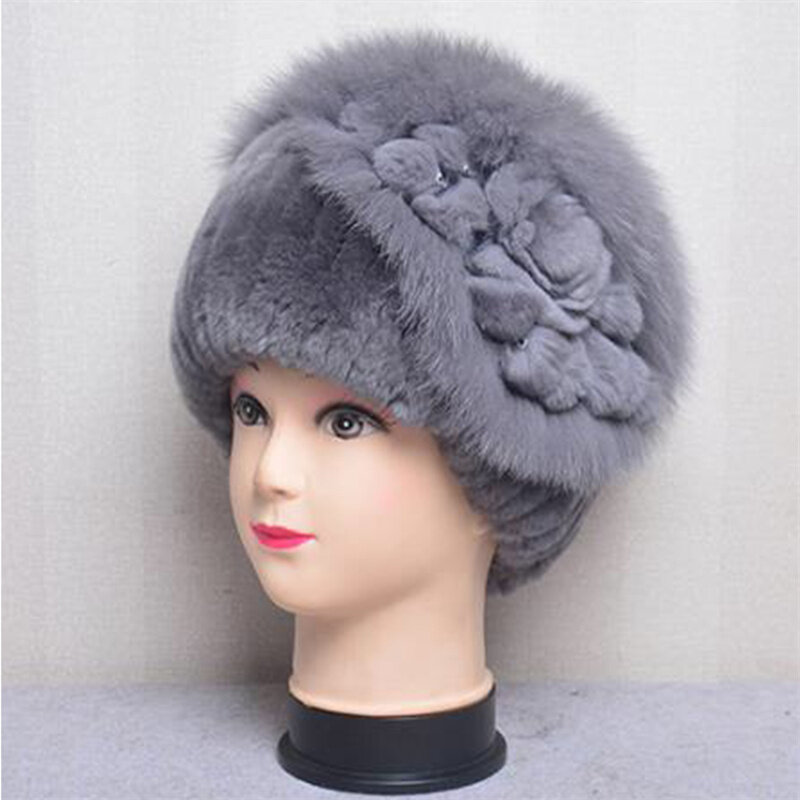 새로운 여성용 모피 모자, 겨울 자연 렉스 토끼털 니트 따뜻한 모자, 럭셔리 두꺼운 따뜻한 패션 부드러운 귀 보호 모자, 2023