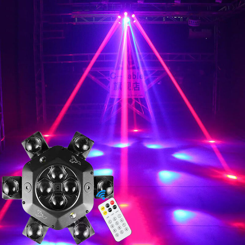 New Arrival 6 Arms Bee Eye Led Beam Moving Head With Red/Green Laser Led Strobe Unlimited Rotate Flower Party Disco KTV Club
