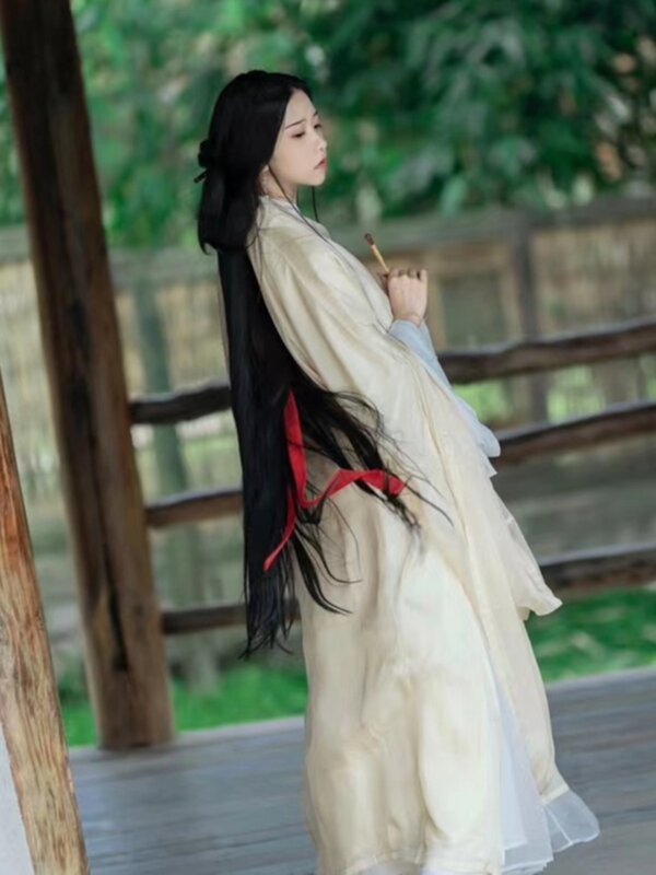 Hanfu-Disfraz antiguo de estilo Wei Jin para mujer, vestido elegante con cuello cruzado, novedad de 2024