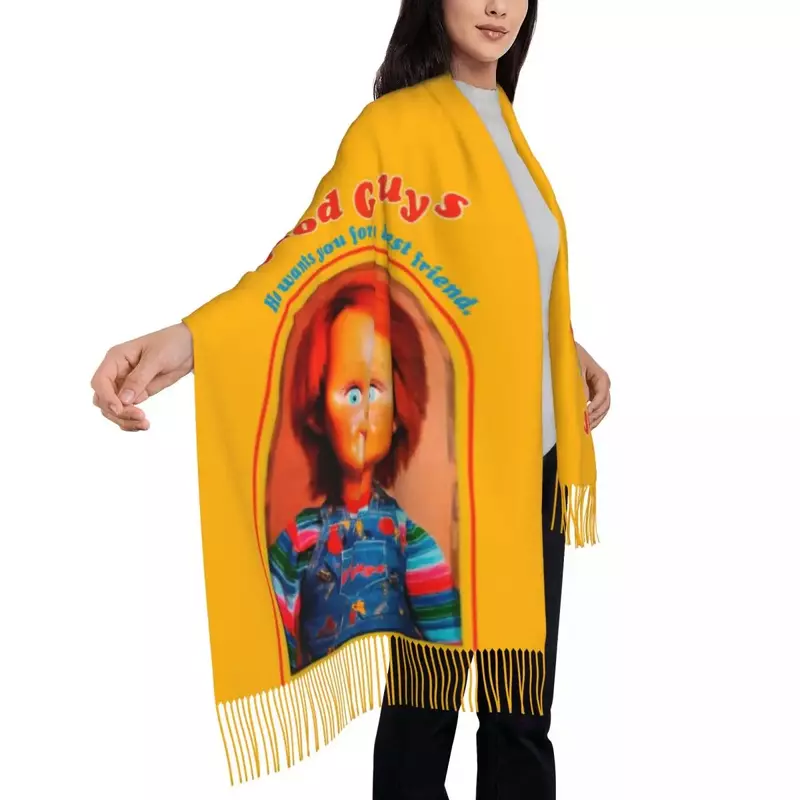 Chucky-bufanda de película Retro para mujer, chal largo de invierno cálido con borlas, bufandas Chucky de juego para niños, Unisex