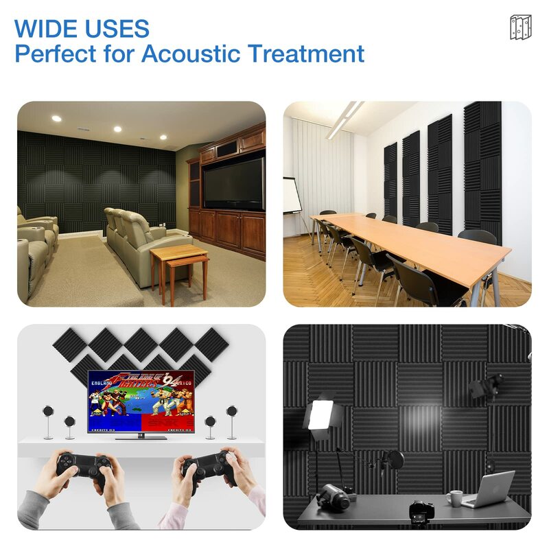 12 Pack Acoustic Panels Self-Adhesive, 1X12X12 Inchs Soundproof Wall Panels Quick-Recovery Sound Proof Foam Panels High Density