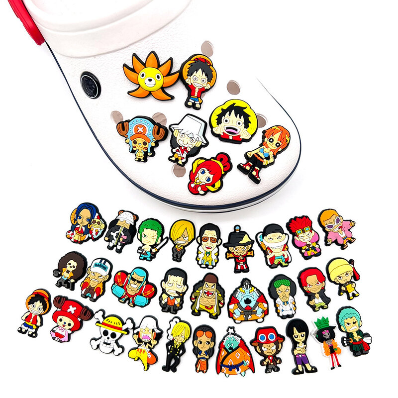 1pcs Japanese Anime One Piece Shoe Charms PVC Cartoon Shoes accessories Decoration Buckle Fit Bands Bracelets Clog Sandal Garden