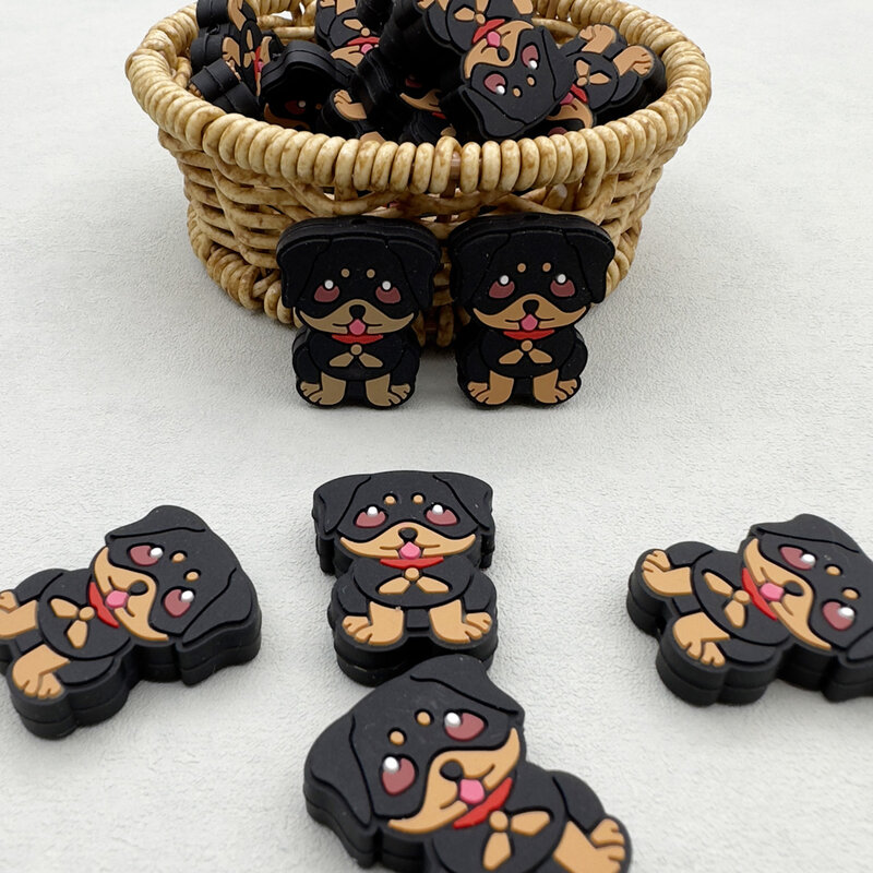 10PC New Food Grade Silicone Rottweiler Baby Beads Teether Beads Baby Toy Bead DIY Nipple Chain Jewelry Accessories Kawai Gifts
