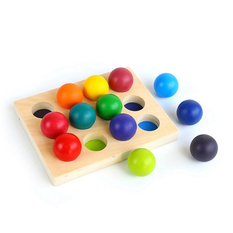 Bola a juego de arcoíris de madera con bandeja, Tablero de Clasificación de colores, juguete educativo Montessori para niños, regalo de cumpleaños duradero