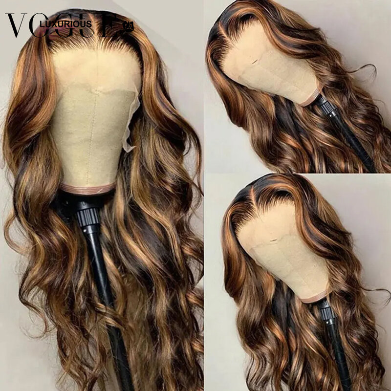 Wig Frontal rambut manusia 13X4 gelombang tubuh Glueless Wig renda penutupan bagian T coklat Wig rambut alami telah ditanami untuk wanita