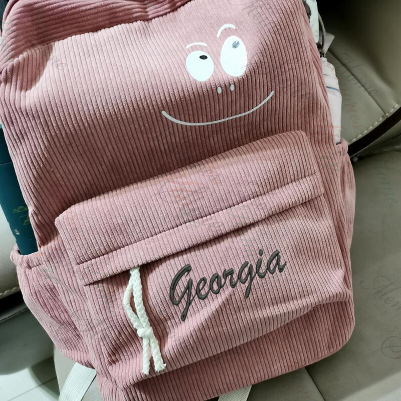 Женский простой рюкзак для кампуса, персонализированная вышитая Вельветовая школьная сумка с именем для мальчиков и девочек
