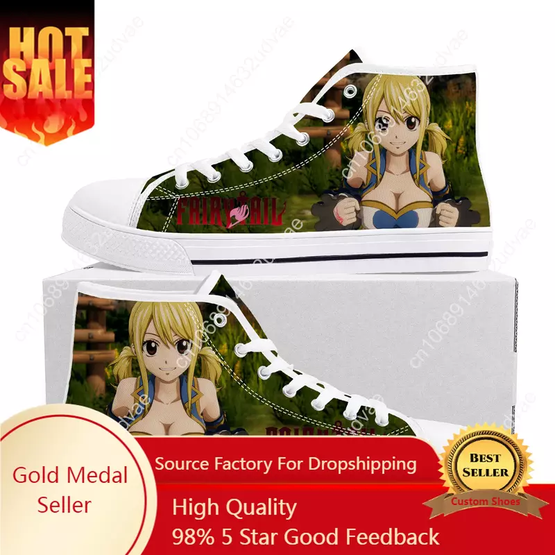 Zapatillas de lona de Anime f-fairy t-tail para hombres y mujeres, zapatos casuales de dibujos animados Lucy Heartfilia, Zapatillas altas para adolescentes, zapatos de pareja personalizados
