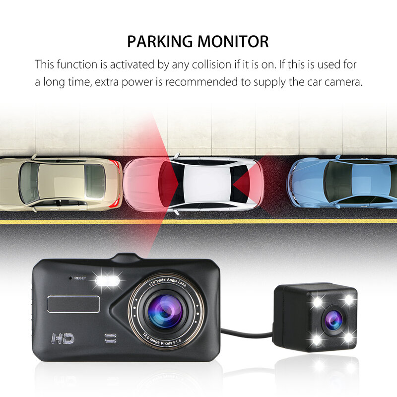 Dash Cam fotocamera anteriore e posteriore DVR per auto videoregistratore per auto veicolo scatola nera FULL HD 1080P registratore Driver per visione notturna