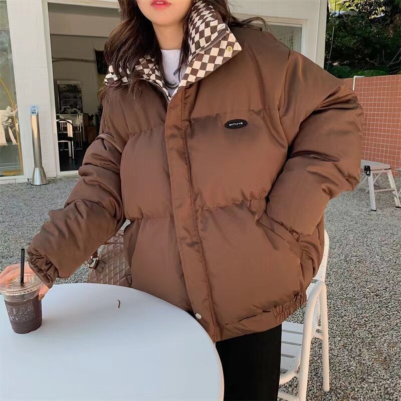 2023 New Winter Down Cotton Jacket Women Zipper Loose Padded Coat Female Solid Thickening Warm Puffer Parkas Jackets Black White
