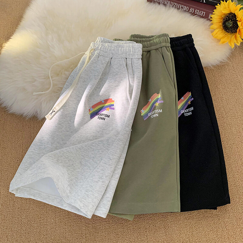 Men's Casual Shorts Rainbow Graphic Track Shorts Drawstring Waist Summer Workout Shorts with Pocket Tropical