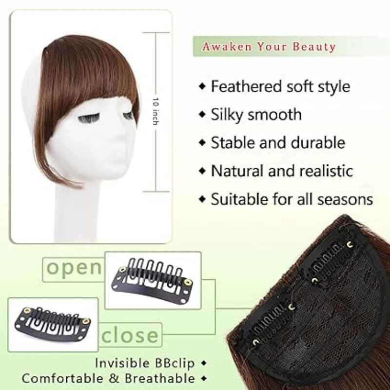 Perruques synthétiques avec frange à clipser en fibre chimique pour femmes, postiches naturelles avec dessus de cheveux, extension de cheveux sans colle nécessaire