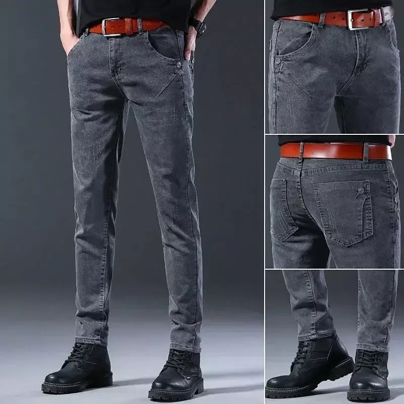 Jeans Slim Fit élastiques pour hommes, pantalons Slim Fit, vêtements de créateurs, mode coréenne, américains polyvalente, automne