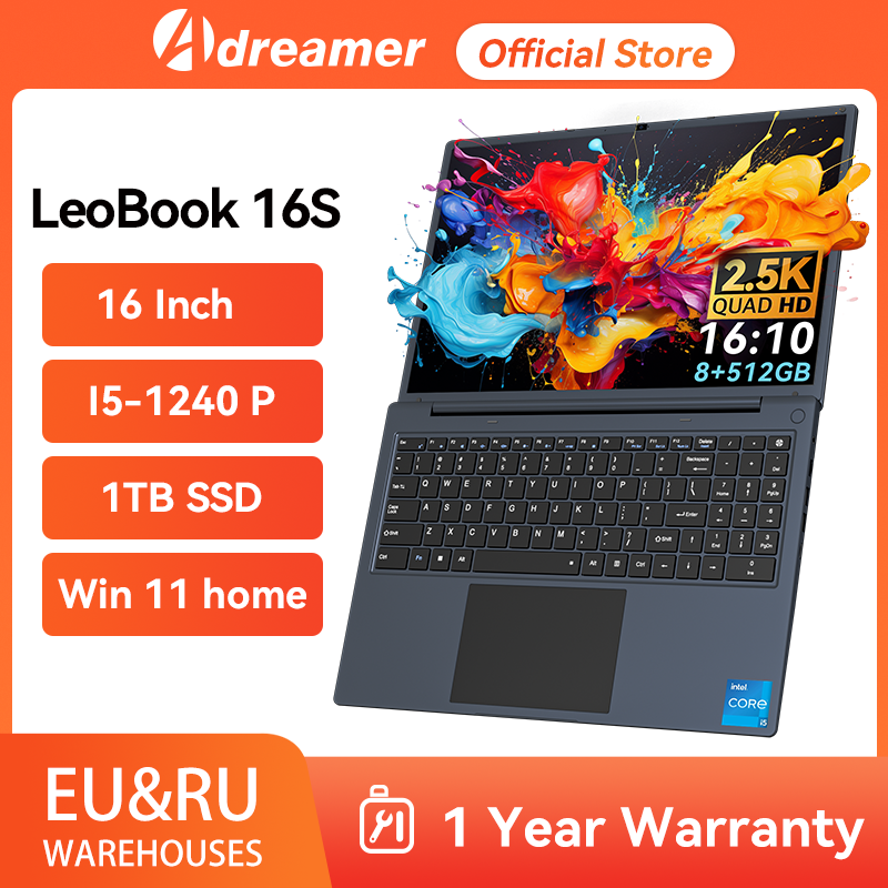 Adreamer Notebook 16 inci 2560x1600 IPS Display Intel i5-1240P 16GB DDR4 1TB SSD Laptop 55Wh Windows 11 komputer portabel PC