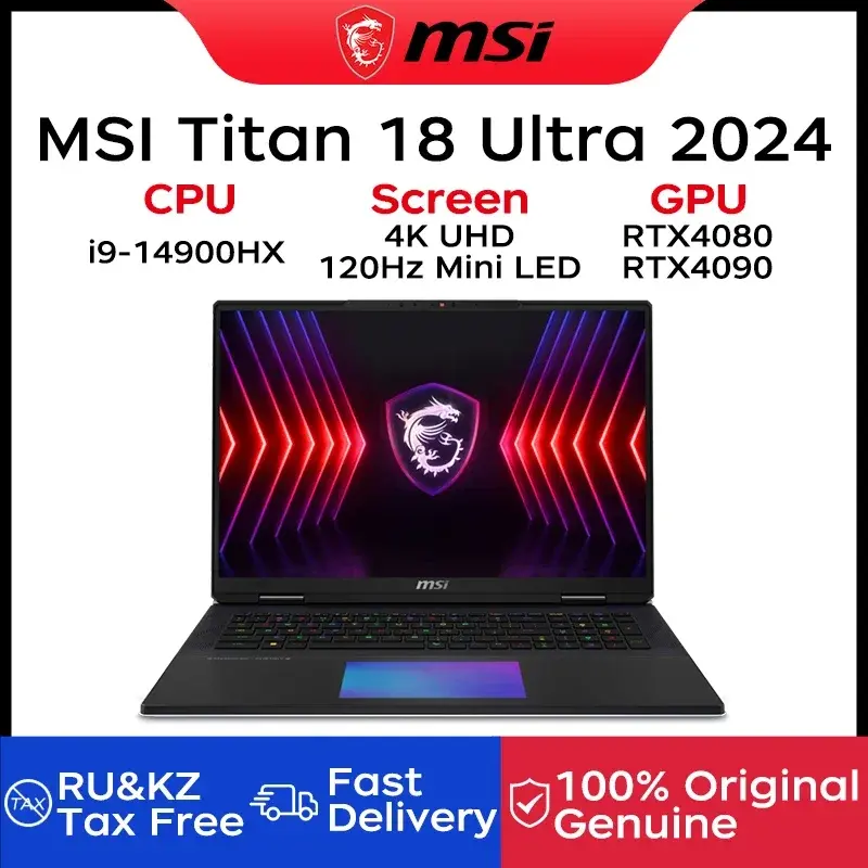 MSI-Titan 18 Ultra Gaming Laptop, UHD, 4K, Mini LED, 120Hz, Tela IPS, Notebook, 64GB, 2TB, RTX4080, Netbook, PC, 18 ", 2024