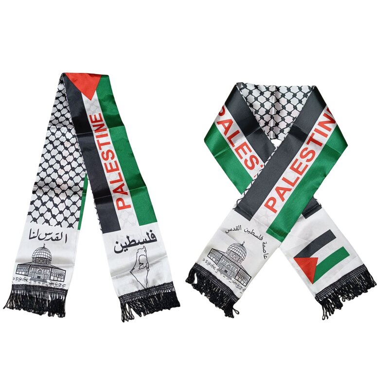 Aerlxemrbrae flaga palestyny niestandardowy szalik palestyński narodowy dzień 14*130cm szalik z nadrukiem satynowa palestyńska flaga