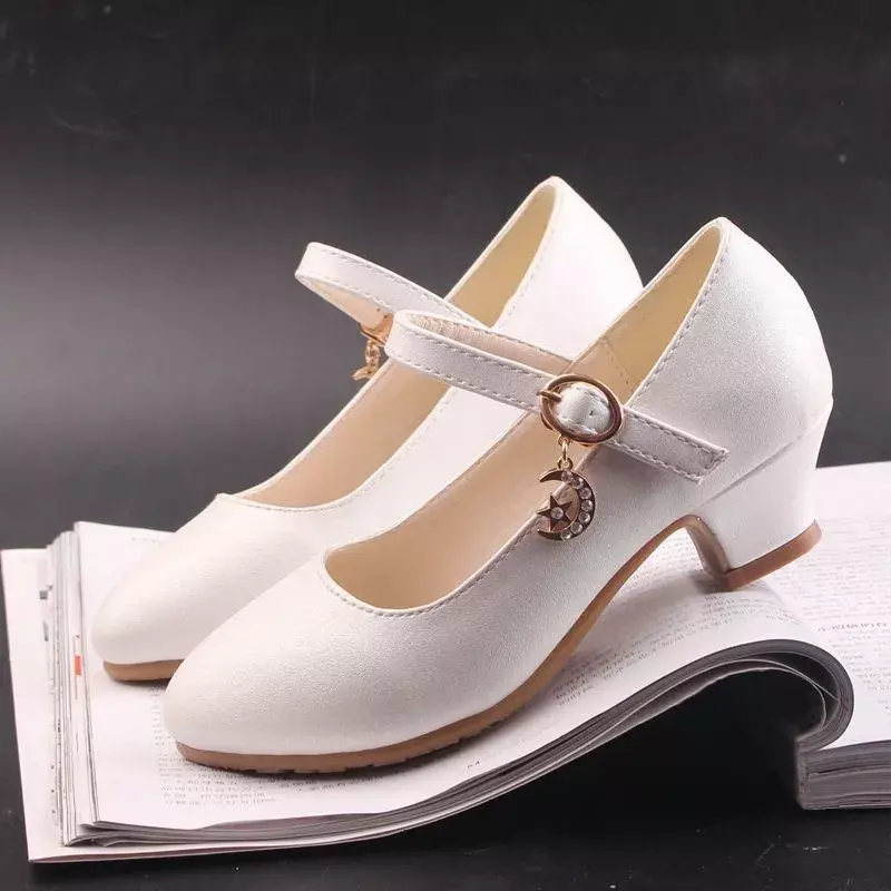 Children Girls Leather Shoes White Princess High Heel Shoes For Kids Girls Performance Dress Student Show Dance Sandals 26-41 신발