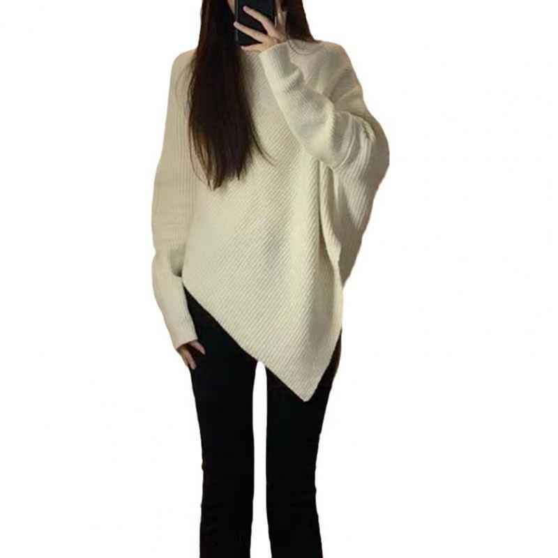 Suéter holgado de cuello alto para mujer, suéter de manga de murciélago, cálido, suave, dobladillo Irregular, ajuste suelto elástico