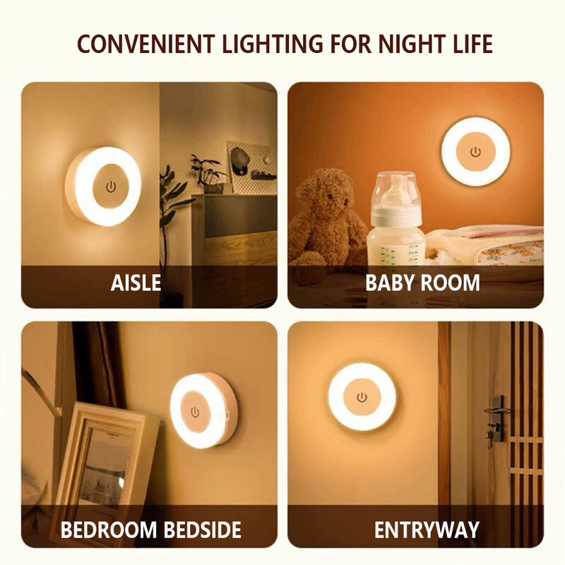 Lampu malam LED, cahaya sentuh LED USB dapat diisi ulang dengan magnetik dapat diredupkan, lampu malam kamar mandi untuk lemari kabinet dapur kamar mandi