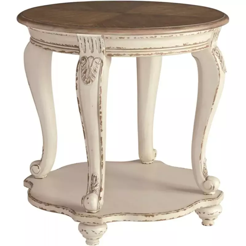 Signature Design by Ashley Realyn French Country Two Tone Round End Table, Chipped White
