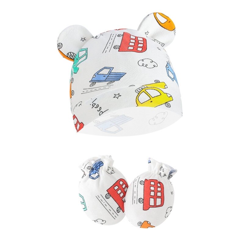 Sarung tangan bayi, 2 buah/set topi bayi baru lahir Anti gores sarung tangan pelindung Anti ambil sarung tangan bayi baru lahir dan topi beanie hangat
