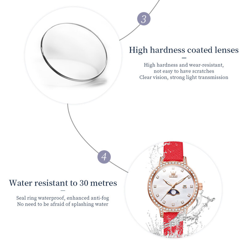 OLEVS 5597 Fashion Quartz Watch Gift Leather Watchband Round-dial Calendar