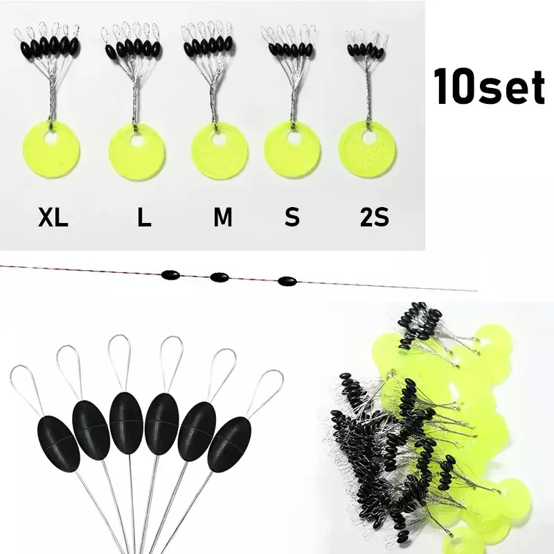60pcs 10 Group Rubber Silicon Space Bean Sea Carp Fly Fishing Black Rubber Oval Stopper Fishing Float Fishing Bobber