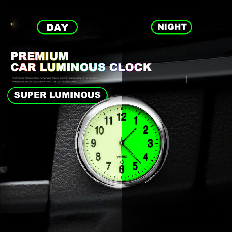 Mini Fashion Luminous Car Clock Automobiles Internal Stick-On Digital Watch Mechanics Quartz Clocks Auto Ornament Accessories