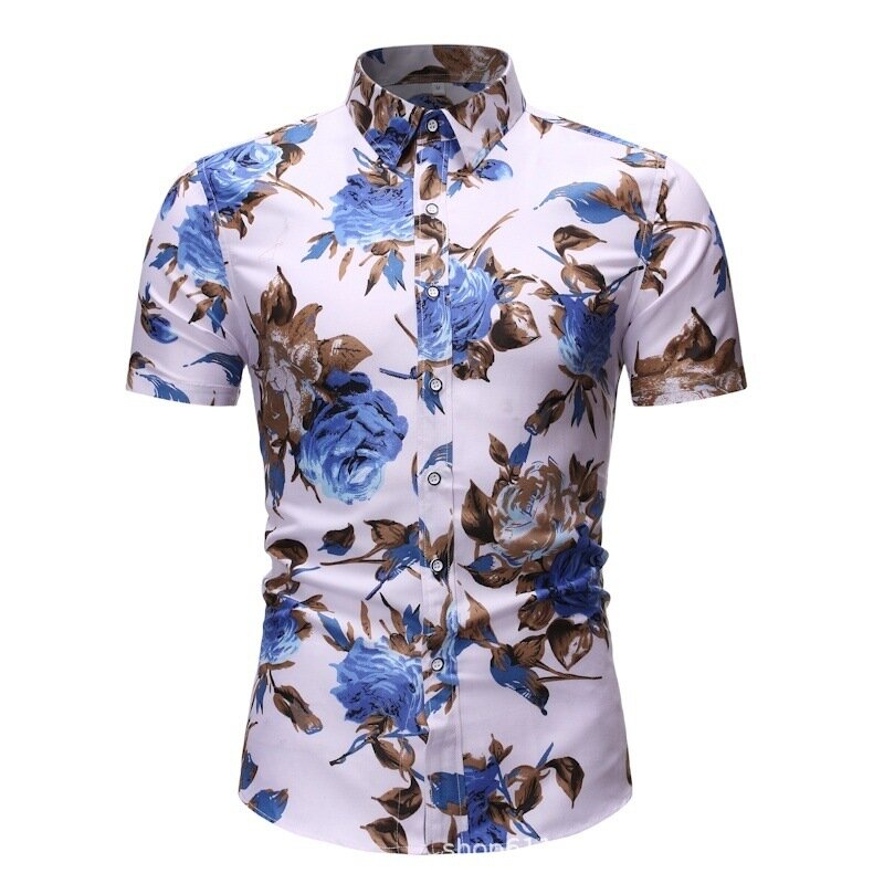Camisa solta de manga curta masculina, streetwear havaiano casual, gola floral fragmentada, nova moda, primavera e verão, 2024