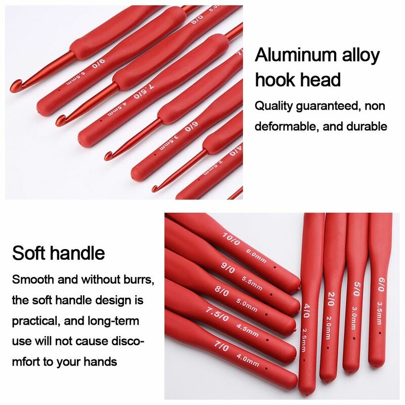 Алюминиевые крючки для вязания, новые красные мягкие крючки для вязания крючком, крючки для ручного вязания