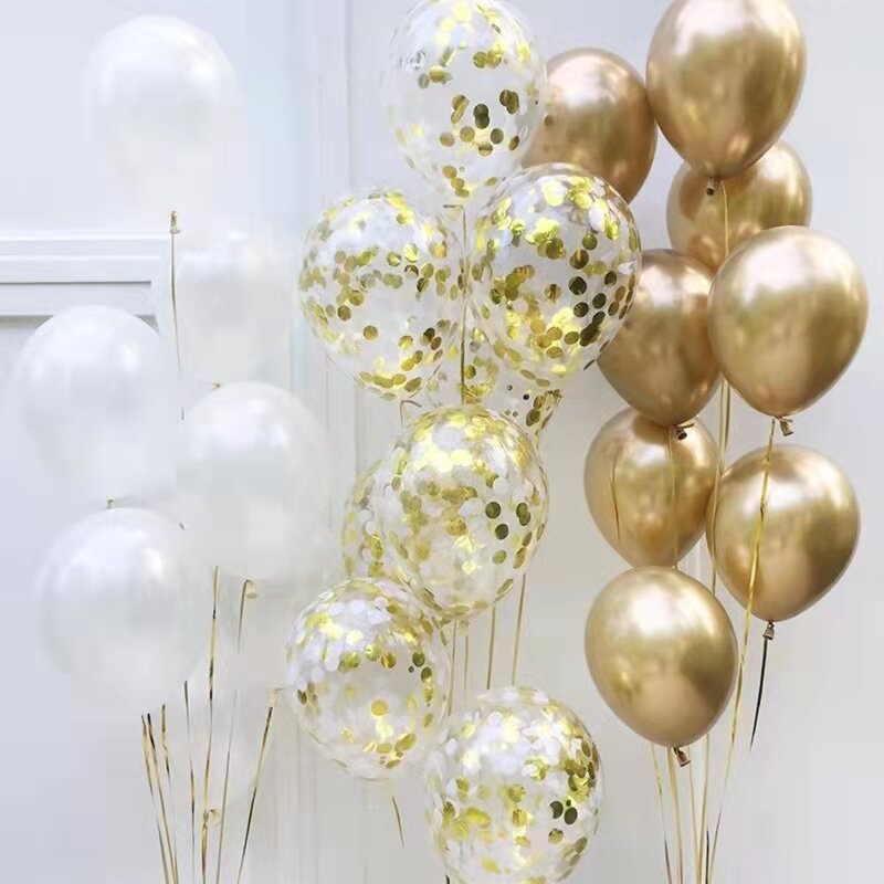 15pcs Metal Chrome Gold Silver Latex Balloons Party Decor Rose Golden Transparent Confetti Balloon Wedding Birthday Air Balloons