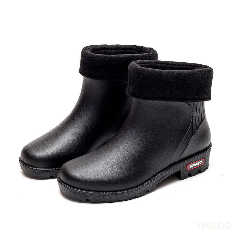 รองเท้าบูทหน้าฝนสำหรับผู้หญิง Thicken กันน้ำ Unisex Anti-Slip Rain รองเท้า Garden รองเท้าแรงงานล้างรถยางรองเท้า