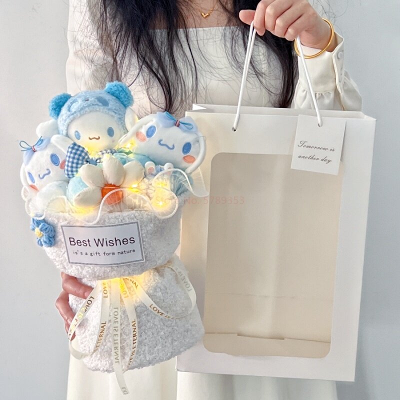 Hello Kitty Kuromi Cinnamoroll My Melody Plush Doll Flower Bundle Toy Gift Bag Valentine's Day Christmas Girl Friend Gift Doll