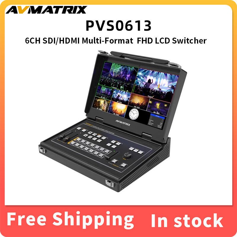 AVMATRIX-conmutador portátil PVS0613 13,3, 6 canales, SDI/HDMI, multiformato, vídeo, FHD, LCD, modo PiP, mezclador de Audio, interfaz GPIO