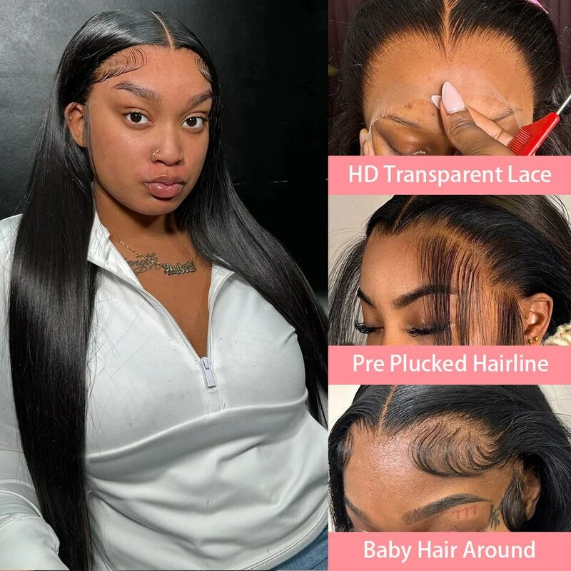 13x6 Straight Transparent Lace Front Wigs 26 30 Inch Brazilian Remy Human Hair 13x4 Lace Frontal Pre Plucked Wig 180% For Women
