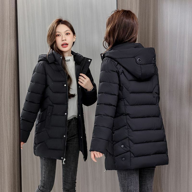 Damski płaszcz zimowy kobiet puchowa bawełniana kurtka z kapturem kobieta na co dzień ciepła odzież wierzchnia kurtki damskie dziewczęce czarne ubrania VA1189