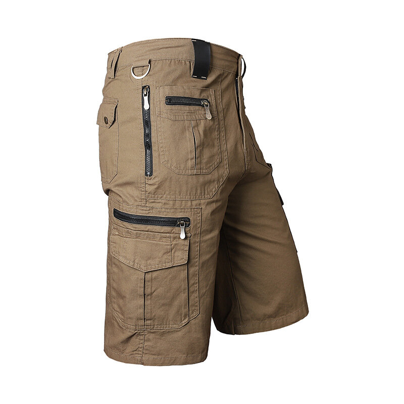 Men's Summer Plus Size Cropped Loose Straight Leg Pants Multi-bag Cotton Cargo Shorts