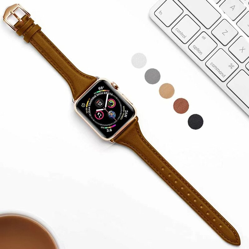 Pulseira de substituição colorida, faixas de couro finas e finas para Apple Watch, iWatch SE, série 7, série 6, série 5, série 4, série 3, 38mm, 40mm, 41mm