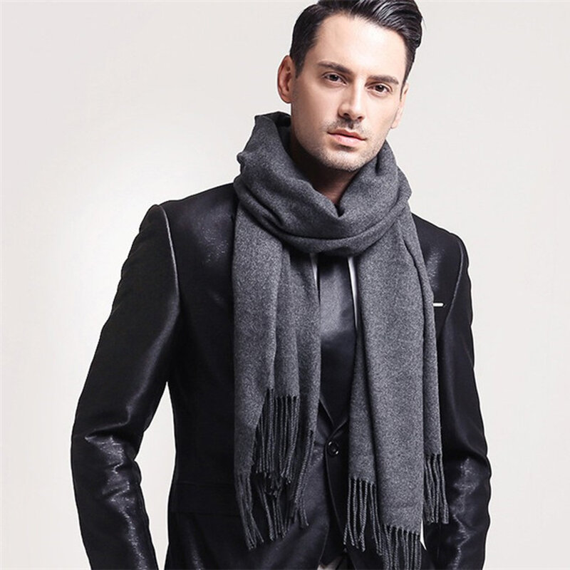Fashionable Men Faux Wool Warm Scarfs Winter Shawl Neck Thick Knit Super Soft Solid Comfortable Wrap Outdoor Activities Gift Men