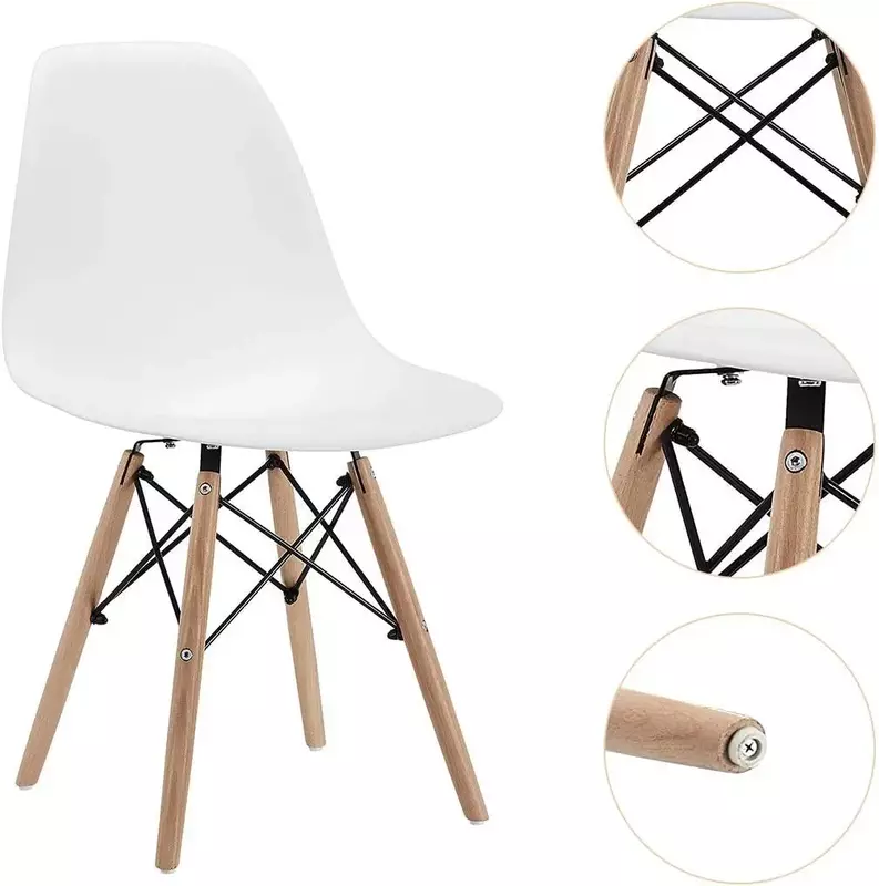 Jadalnia w nowoczesnym stylu, nowoczesne połowy wieku, plastikowe krzesło Shell Lounge do kuchni, jadalni, krzesła boczne do salonu zestaw 4 sztuk (biały)