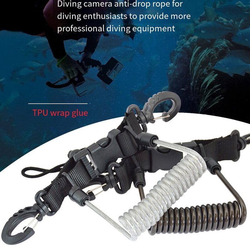 Anti-perdido espiral cordão para lanternas de mergulho, cabo de aço inoxidável, segurança ferramenta de emergência, Quick-Release Buckle, Leash Laranja