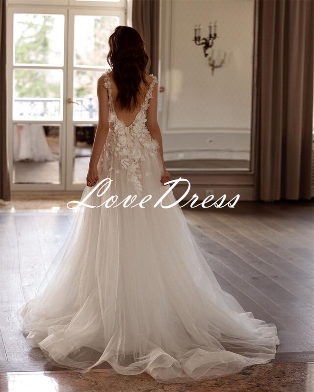 LoveDress-vestido de noiva V Neck Mermaid, cintas de espaguete, vestido sexy sem costas, apliques simples