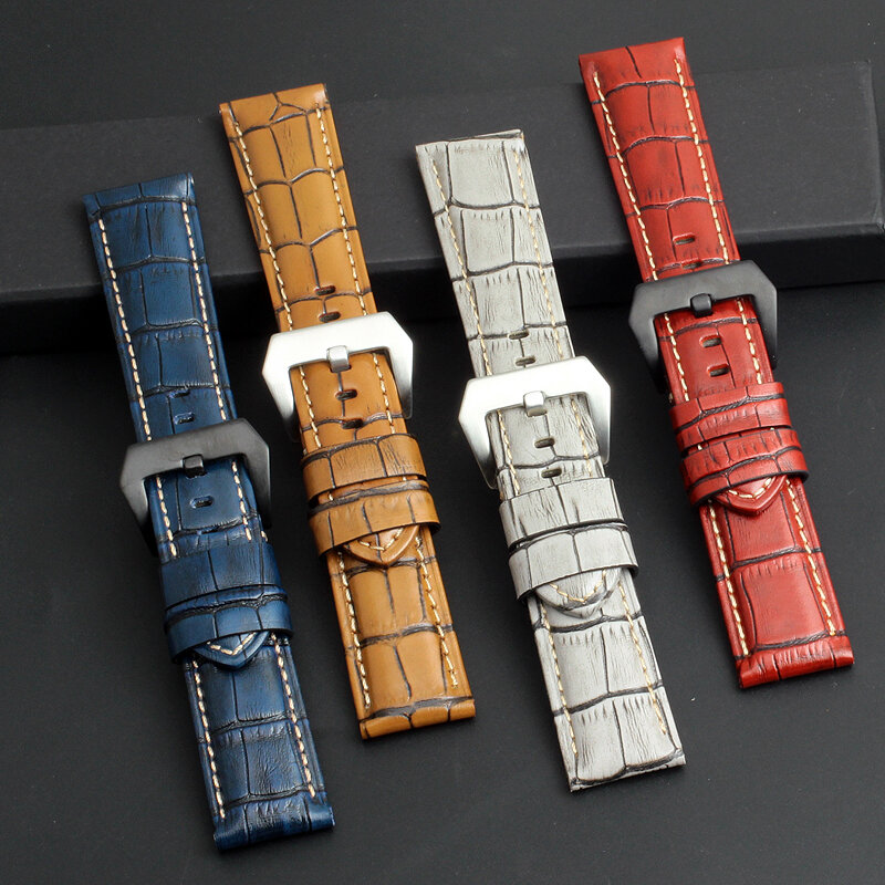 Vintage Handgemachte rindsleder Uhr Strap Mit männer 20 22 24 26mm Blau Rot Grau Für Panerai Fossil uhr Band Armbänder