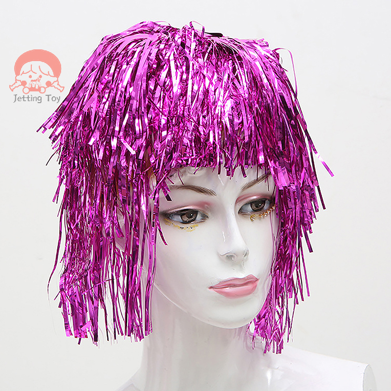 Искусственные парики для костюма для косплея, забавная блестящая шляпа, металлические аксессуары для волос для женского карнавального маскарада, парик
