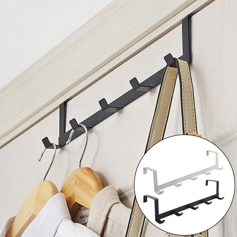 Coat Hook Rack Over The Door 5 Hooks Home Organizer Metal Hanging Rack Cloth Coat Hat Hanger Bathroom Kitchen Accessories